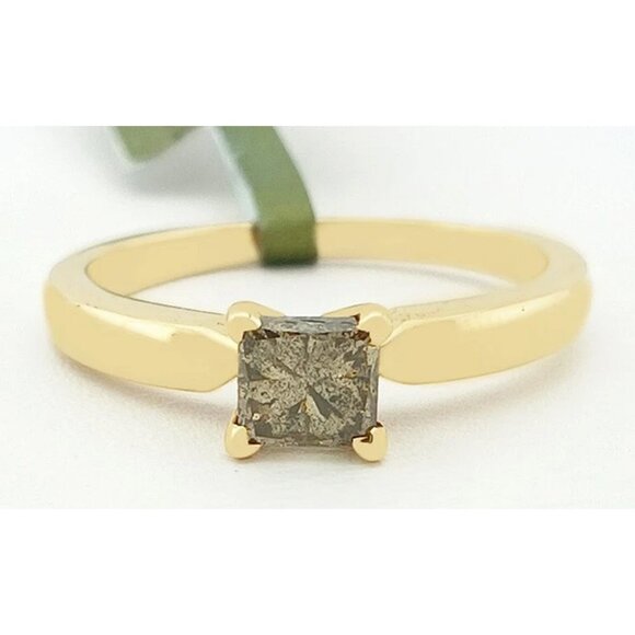 Genuine Champagne Princess Cut Diamond 14k Yellow Gold Engagement Ring